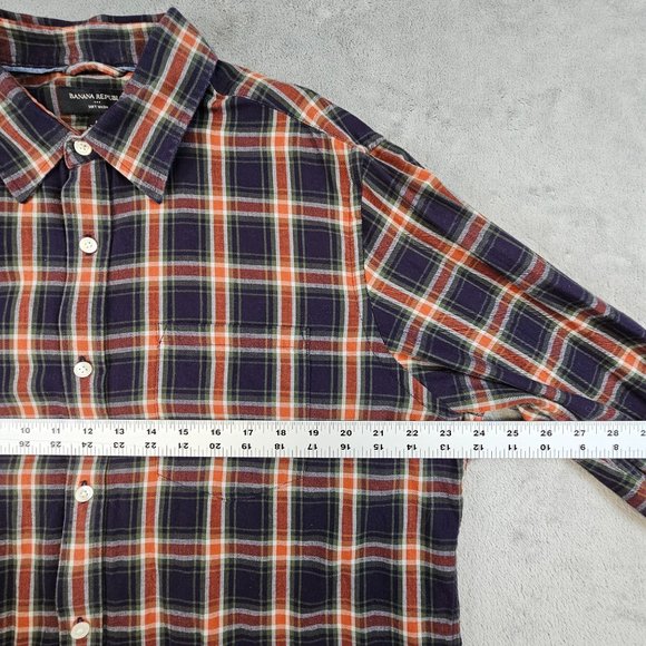 Banana Republic Flannel Shirt Men's Large Multicolor Plaid Soft Wash Long Sleeve - Picture 5 of 10